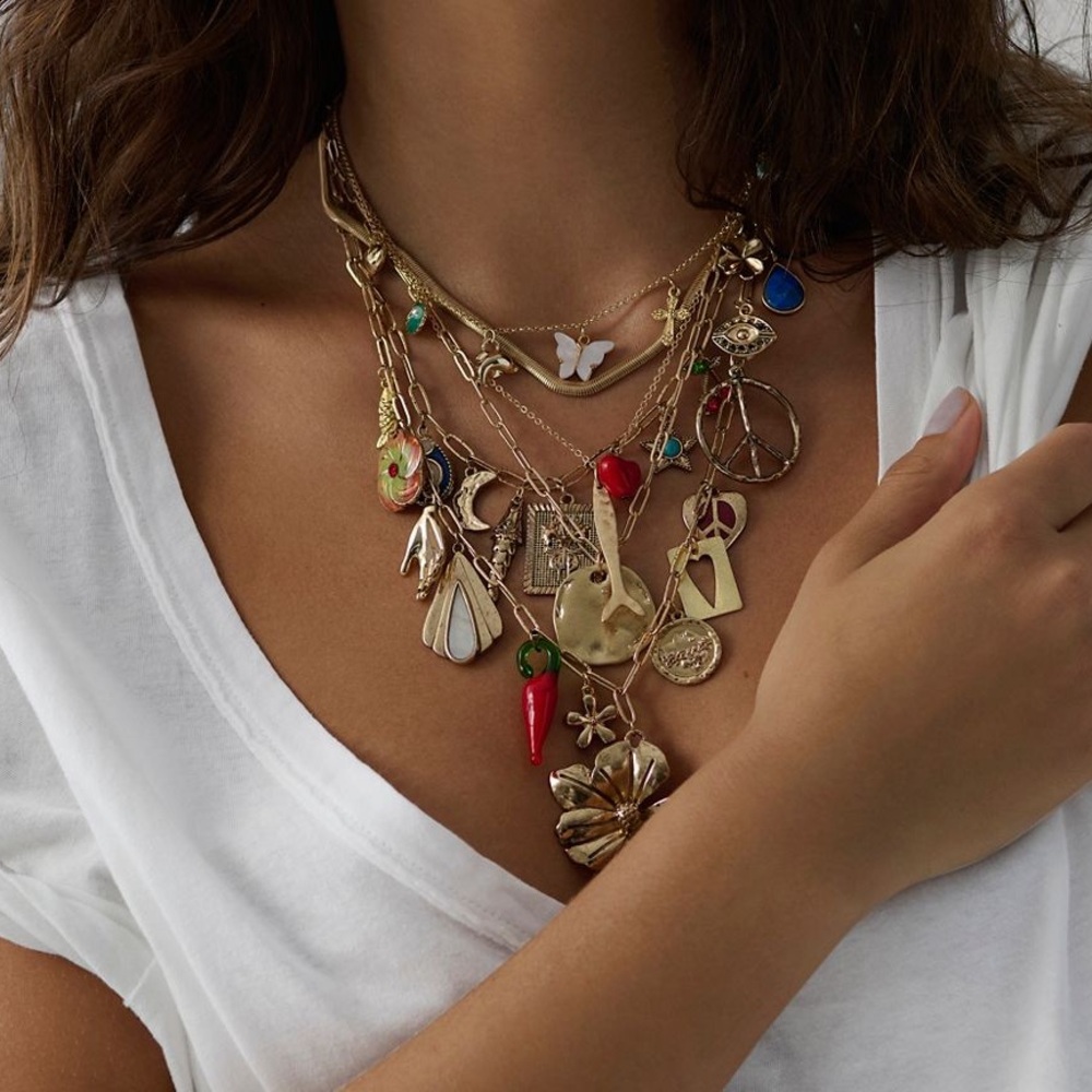 Free People Flower Power Maxamillion Charm Necklace in Gold